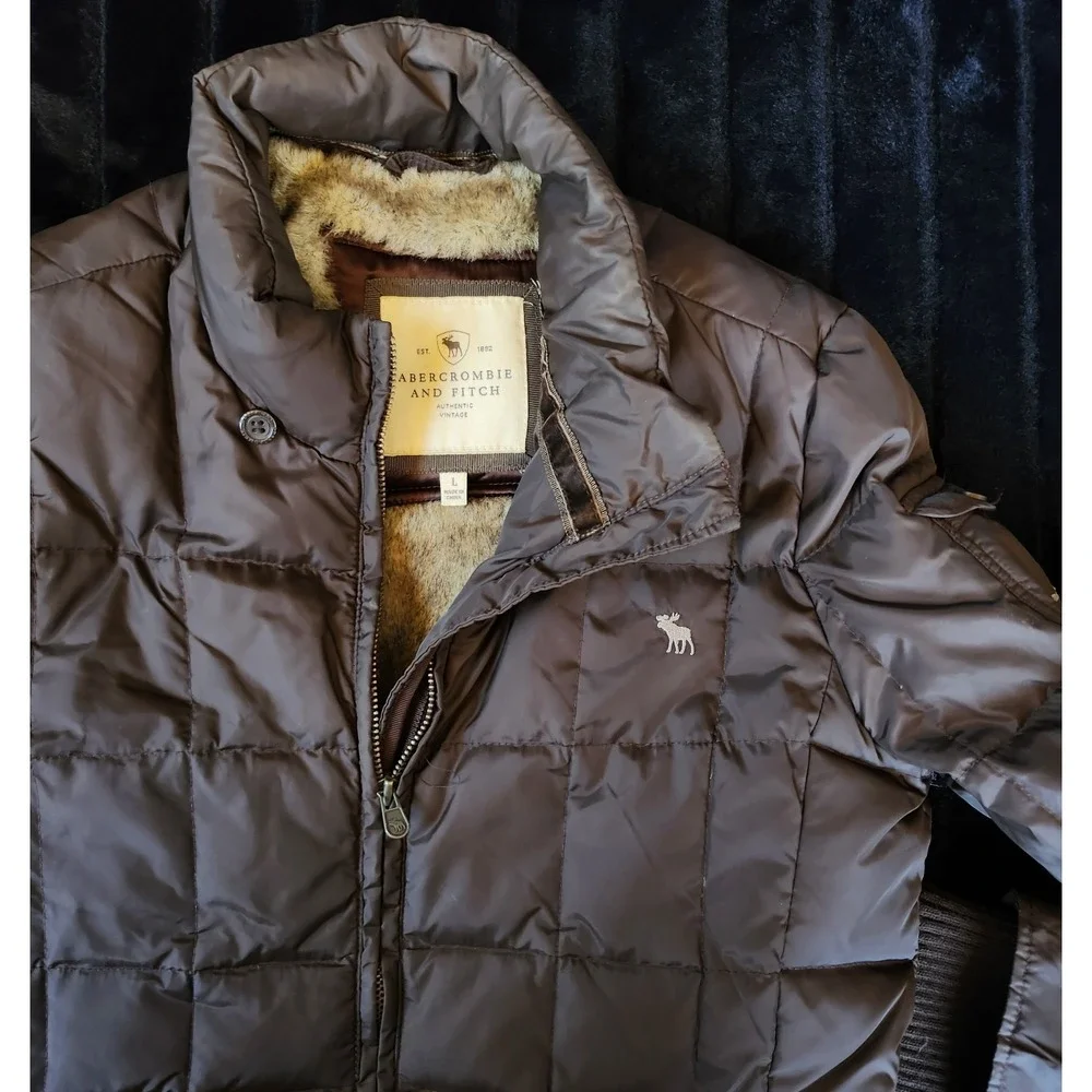 Vintage Y2K Abercrombie And Fitch Women's Puffer Jacket Fur Lined Size L NO HOOD